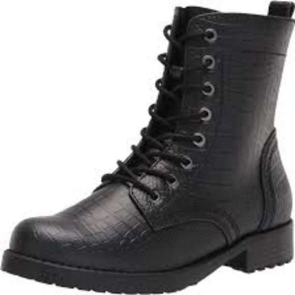 Amazon Essentials Women's Collins Lace-Up Combat Boot Black Croco - Picture 2 of 6